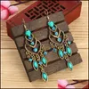 Dangle Avize Küpe Takı Retro Şeftali Kalp Rhinestone Püskül Bırak Küpe Kadınlar Için Boho Altın Metal Hollow Abartılı Hint