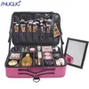 Nxy Cosmetic Bags Waterproof Make Up Beautician Toiletry Makeup Case Female Portable Travel for Brushes with Mirror 220303