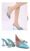 Sandały 2022 damskie przezroczyste buty na wysokim obcasie Bow Rhinestone klamra seksowny kryształowy obcas Design muły slajdy modne buty ślubne
