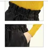 Pu cuir Shorts femmes taille haute attache fleur bourgeon jambe large automne hiver coréen lâche rue femmes 210615