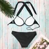 Kvinnors badkläder Liva Girl Solid Color Two-Piece Beach Fashion High midja Bikini Set Push-Up Bra Strap Summer Low Cut Baddräkt