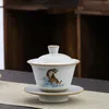 Ruyao Sancai Gaiwan Classic Garden Big Tea Bowl With Lid Clar Ceramic Retro Tea Tureen