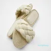 Sapatos femininos 21 White Faux Pearl Braided Strap Jute Sandálias Flat Braided Open Toe Flats55