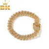 THE BLING KING 12mm Bling S-Link Miami Bracciali cubani Color oro Pieno ghiacciato Strass Hiphop Bracciale da uomo Gioielli di moda H0903