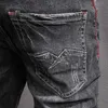 Jeans masculinos moda riscado cinza homens negros outono de algodão streetwear slim fit calças jeans