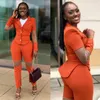 Bright Orange Women Beach Suits Slim Celebrity Lady Party Prom Tuxedos Blazer Red Carpet Leisure Outfit Top (Jacket + Pants)