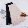 Elastic High Waist Lace Skirts Womens Spring Autumn Korean Elegant Casual A-line Black Long Skirt Female Apricot 210604