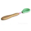 Baby Spoon Silicone Tableware Infant Auxiliary Dinnerware Boys Wooden Handle Kids Training Spoons Household Kitchen Accessories T9I001777