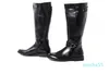 Sapatos de Couro PU de Cano Alto Homens Botas de Motocicleta Bico Redondo Man Fivela Preto Botas de Cowboy Marrom Lazer Joelheira Hombre Chaussure