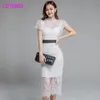 LDYRWQY Dress summer ladies temperament self-cultivation lace fashion short-sleeved women's bag hip 210416