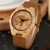 Montre en bois de Style bohémien pour hommes et femmes, montre-bracelet en bambou avec gravure d'éléphant de thaïlande exquise, horloge, cadeaux de noël