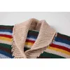 Rainbow Striped Sweater Women Spring Långärmad Cardigan Retro Casual Korean Pocket In E-Girl Lapel Knitwear And Knittd Tops 210417