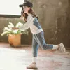 Flickor Sport Kläder Sweatshirt + Jeans Kostym för manschetter Tracksuit Girl Patchwork Barnkläder 6 8 10 12 14 210527