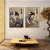 Stickers muraux classique japonais affiche Kimono femme rétro Kraft papier affiches Sushi salle à manger décoration décor à la maison