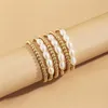 Imitation Pearl Silver Beaded Strands Kedjor Geometriska Runda Pärlor Metall Armband Kvinnor Multi Legering Alloy Business Party Hand Link Smycken Tillbehör