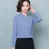 Primavera Ladies Tops Shirt V-Pescoço Sólido Camisas Mulheres Cardigan Plus Size Chiffon Blouse Manga Longa 8195 50 210508