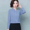 Lente Dames Tops Shirt V-hals Solid Shirts Dames Cardigan Plus Siffo Chiffon Blouse Lange Mouw 8195 50 210508