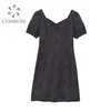 Summer French Square Collar Dress Female Slim Waist Hepburn Style Black es Backless Bow Retro A Line 210515