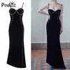 celebrity style slim bodycon maxi dresses for women black beading spaghetti strap sexy summer grown party dress robe 210421