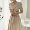 Arrival Vintage Krótki Rękaw Garnitur Kołnierz Dwurzędowa Slim Sukienka Kobiety Puff Natural Notched Długie Suknie 210520