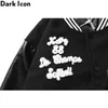 Dark Icon PU Leather Patchwork Bomber Jacket Embroidery Padded Thick Winter Men's s Baseball Man 211214