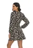 İlkbahar Sonbahar Kadın Mini Kısa Elbise Uzun Kollu Baskılı Elastik Bel Rahat Bohemian Kadın Elbiseler Vestidos de Mulher Robe 210520