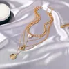 Collier à chaîne épaisse en métal multicouche pour femmes, vente européenne et américaine, rétro, Imitation de perles, pendentif, chaînes Morr22