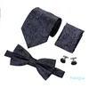 Luxury Mens Tie Designer Tie Gold Paisley bowtie silk Woven with Handkerchief Cuffs Wedding Dress Fashion LH-712 D-988
