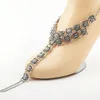 Enklets Vintage Antieke zilveren kleur Geometrische bloemketen Toe Ring Summer Beach Barefoot Sandals voet sieraden voor vrouwen enkelband