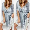 Women's Sleepwear Summer Sexy Satin Lace Robes Women Silk Underwear Lingerie Tops Half Sleeve Nightwear Robe 2021 With Belt