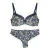 NXY sexy setMiaoErSiDai Sexy Women Cotton Bra Comfortable Everyday Set Lace Floral Printed Female Brief Lingerie 32-38 BCD Cup 1128