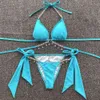 Sexy kristallen diamant bikini badmode vrouwen badpak ketting bandage set vrouwelijke push-up badpakken zomer strand slijtage 210521