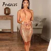 Sexy Głębokie V-Neck Backless Gold Cekiny Letnia Sukienka Kobiety Mini Bodycon Party Elegancki Luksusowy Klub Night Es Vestidos 210520