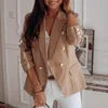 Costumes pour femmes Blazers Couleur unie Double boutonnage Blazer Femmes Revers à manches longues Costume Manteau Veste amicale pour la peau Vêtements d'extérieur pour les affaires