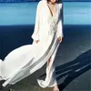 Tunics For Beach Pareo Dress White Bikini Cover Up With Lace Eage V-neck Robe De Plage Sarong Chiffon Praia Mulher Women's Swimwear