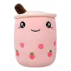 Cute Fruit Drink Plush Stuffed Soft Pink Strawberry Milk Tea Plush Boba Tea Cup Toy Bubble Tea Pillow Cushion Kids Gift 24cm OWF5678 2281 Y2