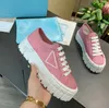 Women Luxurys Designer Nylon Shoe Double Wheel Canvas Sneakers Re-Nylon Height Increasin Shoes Triangle logo Chunky Rubber Sole