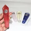 Natural Amethyst Crystal Quartz Tobacco Smoking Pipe Cigaratte Hand Herbal Filter Pipes Tools with Metal Bowl 5 color