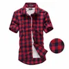 Rood en zwart plaid shirt mannen shirts zomer mode chemise homme heren geruite shirts korte mouw shirt mannen blouse 210708