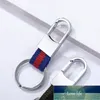 Luxury PU Läder Keychain Fashion Metal Nylon Stripe Nyckel Kedja Män Kvinnor Midja Hängande Bil Keyring Male Classy Business Present Fabrikspris Expert Design Kvalitet