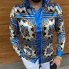 Erkek Casual Gömlek 2021 Moda Erkek Barok Çiçek Kraliyet Baskı Tasarımcısı Elbise Fantezi Slim Kulübü Stil