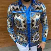 Mens Casual Shirts Fashion Mens Baroque Floral Royal Print Designer Dress Fancy Slim Club Style WXF