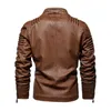 Classic Autumn and winter mens leather jacket motorcycle solid color Fleece warm casual leather jacket large size 5XL coat 5xl