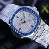 TWF Pavé de Diamants 5719 A324 Automatique Montre Homme Bleu Gem Stick Entièrement Glacé Diamant Bracelet en Acier Inoxydable Super Edition Bijoux Montres Puretime g7