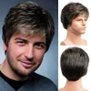 Mannen Korte Krullend Synthetische Pruik Ombre Gray Brown Pruik voor Heren Haar Dagelijkse Realistische Natuurlijke Pruiken