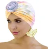 Women Turban Tie dyeing Headwrap Colorful Printed Pre-Tied Flower Knot Bonnet Hat for Girls