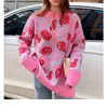 H.SA Femmes Pull et Pulls Oneck Coréen Rose Surdimensionné Jumpers Floral Rose Pulls Tricoté Pull Femme Hiver 210716