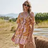 Ladies Short Print Dress Women Beach Casual Butterfly Sleeve V Neck Bow Bandage Mini Women Summer Dress Female Vestidos Mujer 210416