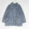Wixra Women Sheepskin Wool Coat Ladies Winter Single Breasted Genuine Fur Outwear Jacket Oversize Warm Luxury Overcoat 211123
