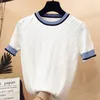 summer arrival short sleeve o-neck patchwork sweater women fresh cute loose knitted pullover Modis tops 211007